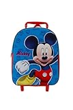 Disney Mickey Maus Kinder Trolley Kinderkoffer Weichgepäck Polyester 30,5 x 24 x 14 cm - verstellbare und fixierbare Teleskopstange, rot/blau