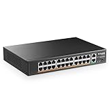 MokerLink 24 Port PoE Switch, 2 Gigabit Uplink Ethernet Port, 400 W Hochleistung, Unterstützung von IEEE802.3af/at und Nicht verwaltetem PoE + für die Rackmontage