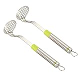 XUENNUI 2pcs Masherwire Gadget Crusher Home Use Smasher Gemüse Utensil Kitchen Stainless Presser Heavy Ricer Manual for + Steel Potato Fruits Green+Silver Duty Cooking Garlic Silver