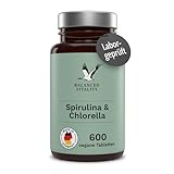 Spirulina und Chlorella 1600 mg - 600 vegane Presslinge für 2,5 Monate - Mikroalgen ohne Zusatzstoffe - Laborgeprüft - Made in Germany - Balanced Vitality