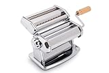 Imperia italienische Nudelmaschine mit zwei Klingen, Nudelmaschine für hausgemachte Pasta mit abnehmbarem Holzgriff, Silber