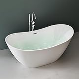 Mai & Mai freistehende Acryl-Badewanne Oval Standbadewanne Weiß inkl. Push-Open Ablaufgarnitur Breite 150cm V502OA