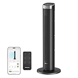 Pureborne 91CM Leiser Ventilator, 90° Oszillation Turmventilator, Standventilator mit Fernbedienung & WLAN, 4 Stufen & 4 Modi, 12H Timer Turmventilatoren für Schlafzimmer, Schwarz
