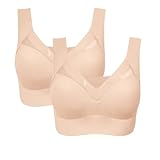 2er-Pack Sport-BHs für Damen, Sport-BHs, Sport-BHs, bequem, gepolstert, Übergröße, weiche Bralettes, Körperhaltung, Alltag, Baumwolle, T-Shirt, Bügel, Stütz-BH für schlaffe Brüste, beige, XXL