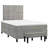 Finlon ] 120 x 200 cm großes Samt-Boxspringbett mit Matratze – hellgraues Bett für Komfort und Stil-Grau(120 x 200 cm)