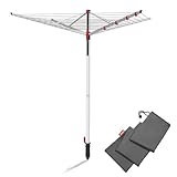 Vileda Sun-Lift Compact Wäschespinne, 40 m Leinenlänge,höhenverstellbar 1,55-1,72 m, Easy-Lift-System, inkl. 8 Kleiderbügelhalter, Bodenhülse, UV-beständige Schutzhülle, Farbe Grau, Eco-Verpackung