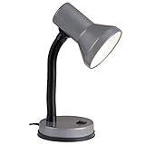 Brilliant Tischlampe mit Flexarm in grau - Tischleuchte mit eintsellbarem Kopf - einfaches Ein - und ausschalten durch Kippschalter - Mit E27-Fassung, für LED-Leuchtmittel geeignet (wechselbar)