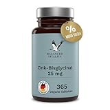 Zink-Bisglycinat (Zink-Chelat) - 25 mg Zink je Tagesdosis - 365 vegane Tabletten für ein Jahr - Unterstützung des Immunsystems im Jahresvorrat - laborgeprüft - Made in Germany - Balanced Vitality
