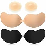 Trustnice Klebe BH Push Up, 2 Stück BH Trägerlos mit 1 Paar Nippelpads, Unsichtbarer Bra Wiederverwendbare, Silikon Haut Freundlich Selbstklebender klebebh für Party, Hochzeit, Badeanzug