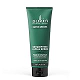 Sukin Super Greens Detox Gesichtspeeling, 125ml, peelt und glättet sanft für ein verfeinertes Hautbild, mit Grünkohl, Spirulina, Ananas und Jojoba & Bambusextrakt, für Gesicht und Hals, vegan