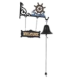 TOYZFRIENDY Vintage Schiffsglocke Türglocke aus Gusseisen Dekorative Handkurbel Klingel mit Maritimem Schiffsraddesign Wetterfest für Innen und Außenbereich Mediterrane Willkommensdeko