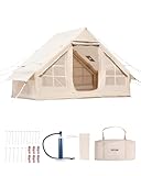 VEVOR Aufblasbare Zelte für Camping 3x2x2m, 3–5 Personen, 300D Oxford 4-Jahreszeiten-Glamping-Zelt mit Handpumpe, Ofenanschluss, 2 Türen & 2 Netzfenstern, inkl. Aufbewahrungstasche für Transport