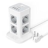 TESSAN 8 Fach Mehrfachsteckdose mit USB C, Steckdosenleiste Überspannungsschutz mit 4 USB, Mehrfachstecker Steckdosenturm mit Schalter, Verlängerungskabel 2M für Zuhause, 3600W