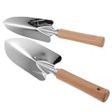 ROMISBABA 2 Stück Gartenschaufel Set Teilig mit Holzgriff Robuste Blumenkelle für Gartenarbeit Pflanzen Umtopfen und Bodenbearbeitung für Garten und Balkon