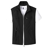 NARUPE Leichte Softshell-Weste für Herren, durchgehender Reißverschluss, schnell trocknend, Outdoor, Wandern, Freizeit, mehrere Taschen, Angeln, ärmellose Jacke, Schwarz , 5XL