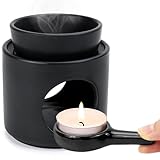 Duftlampe für Ätherische Öle, Keramik Duftlampen Aromalampe mit Teelichthalter, Duftwachs Lampe fü Rambiente Teelicht, H*10 cm ø9.5 cm Abnehmbare Schale, Matt Schwarz
