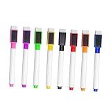 SEWACC 8 Stück Teiliges Bunter Whiteboard Marker mit Magnet und Integriertem Radierer Geruchloser Bruchsicherer Kunststoff Kinderfreundlich Schreibend für Schule und Büro Farben bis