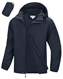 33,000ft Wasserdichte Outdoor-Jacken für Herren, leicht, atmungsaktiv, Regenmantel mit Kapuze, Windbreaker, Regenjacke für Wandern, Radfahren, Safari, dunkelblau, S