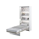MEBLINI Schrankbett Bed Concept - Wandbett mit Lattenrost - Klappbett mit Schrank - Wandklappbett - Murphy Bed - Bettschrank - BC-03-90x200cm Vertikal - Weiß Matt