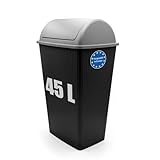BigDean Mülleimer mit Schwingdeckel 45 L Anthrazit – Abfalleimer für die Küche & Büro – Müllbehälter aus robustem & geruchsdichtem Kunststoff – Made in Europe