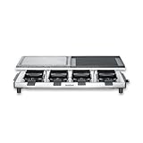 SEVERIN Raclette-Grill mit Naturgrillstein und Grillplatte, Raclette mit antihaftbeschichteter Grillplatte, Tischgrill für 8 Personen, max. 1.700 W, Edelstahl / schwarz, RG 2373