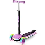 ZIFFY Kinder-Scooter für Jungen und Mädchen – mit LED-Leuchträdern, 4 höhenverstellbaren Lenkern und Lean-to-Steer-Design mit rutschfestem breitem Deck für Stabilität – bis zu 50 kg (lila)