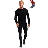 Merino.tech Merino Wool Baselayer Herren Set - Mittelschwer Merino Wool Thermounterwäsche für Herren Long John Set - Oben und Unten (Large, 250 Black)