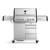 BURNHARD EARL 4-Brenner Gasgrill Edelstahl inkl. Heckbrenner, mit Gusseisen Grillrost & inkl. stabiler Abdeckhaube, Seitenkochfeld mit Infrarot Keramikbrenner