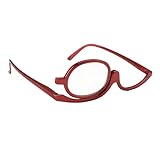 Dorart Home Make-up Lesebrille, Vergrößernde Make-up Brille mit Flip-Down Einzelobjektiv, Schminkbrille für Presbyopie und Hyperopie, Klappbare Design Sehhilfe Lesehilfe für Frauen,Rot,2.00