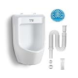 Urinal Kunststoff Pissoir mit Schlauch, Urinalsieb & Zubehör - Herren Männer WC Set Steh Klo Urinalbecken, Plastik Wand Pisuar für Garten Toilette Haus, Camping, Baustelle - weiß PVC