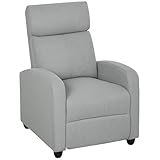HOMCOM Relaxsessel Fernsehsessel mit Liegefunktion, Leinenoptik, Gepolstert TV-Sessel mit Fußstütze, für Wohnzimmer, Schlafzimmer, Hellgrau