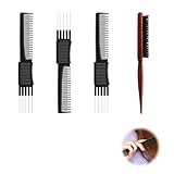 GUTERTOP 4 Stück Stielkamm Toupierkamm, Haarbürste Sleek Look, Toupierbürste mit Metallgabel & Feinen Zähnen für Frauen Die Meisten Haartypen