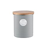 TYPHOON LIVING Kollektion Zuckerdose luftdicht, Pastellgraue Dose für Kaffee, 1 Liter, Vorratsbehälter aus Stahl, Bambusdeckel, Luftdichte Kaffeedose mit Silikondichtung, 12 x 12 x 14 cm