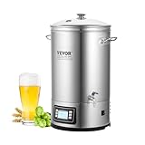 VEVOR Edelstahl Bierbrauanlage Wasserkocher 35 L, Wasserkocher zum Brauen, Heimbrauzubehör für Bier, Bierbraugerät Set inkl. Glasdeckel, Griff, Zapfhahn, Elektronische Bedienblende Gewerblich