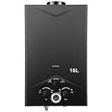 Gas Durchlauferhitzer, 16L Propan-Durchlauferhitzer mit Batteriezündung, Durchlauferhitzer Tankless Water Heater mit Digitalanzeige, Multi-Schutz[Energieklasse A]