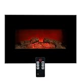 Classic Fire Memphis Elektrokamin mit Heizung - Elektroheizung 1800W - Kaminofen mit Fernbedienung und Timer - Elektroherd mit LED-Flammen - Wandmontage - Schwarz