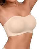SHARICCA Damen Trägerloser BH Push Up ohne Bügel Bandeau Top Rutschfester Silikon Seamless Bralette mit Abnehmbarer Schultergurt Strapless Bra (Haut-1P02,M)