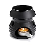 SUMNACON Duftlampe aus Keramik mit Kerzenhalter Teelichthalter Kalebasse Aromalampe Duftlicht Aromabrenner für Duftöl und Duftwachs (Schwarz)