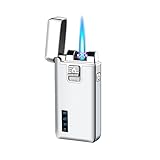 Elektrisches Feuerzeug 2 in 1 mit Lichtbogen, wiederaufladbar mit Butan, USB, für Zigarren, Grills, Feuerwerk, Kerzen und Camping (Silber)