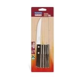 Tramontina Steakmesser Pizzamesser, Set 6-teilig, mit 6 Steakmessern aus Edelstahl, Echtholzgriff braun