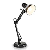 B.K.Licht - Schreibtischlampe mit Kabelschalter, schwenkbar, drehbar, Tischlampe, Lampe, Nachttischlampe, Tischleuchte, Deko, Bürolampe, Leselampe Bett, Leselicht, 53 cm (H), Schwarz