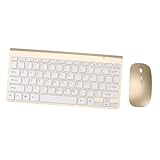 KICHOUSE 2.4G Kabelloses Tastatur Ghz Mini Tastatur Mit Ergonomischem Design Flachen Tasten USB Empfänger Kompatibel Mit PC Laptop Tablet Goldene Farbe Für Stilvolle