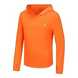 HODOSPORTS Rashguard-Badeshirt für Jungen, langärmelig, für Kinder, LSF 50+, Sonnenschutz, mit Kapuze, Schwimmen, Wandern, Shirts, Badeanzug, Orange/Abendrot im Zickzackmuster (Sunset Chevron), 8-10