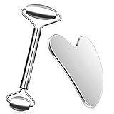Edelstahl Gua Sha und Facial Roller,Massage-Kit 2 in 1,Guasha Gesichtsroller Massage,für Augen,Gesichts und Körper,Hautpflege und Entspannung