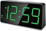 Eachui Wecker digital Batteriebetrieben mit großen Zahlen, Digitaler Wecker mit LED Display, regelbarer Helligkeit und Lautstärke, Snooze, 12/24 Std.- und DST-Modus (Grüne Ziffern)