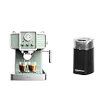 Cecotec Express Power Espresso 20 Tradizionale Light Green, 1350 W & Amazon Basics Elektrische Kaffeemühle, schwarz