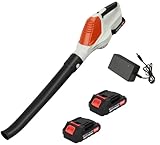 Akku-Gebläse 24 V, Akku Laubbläser mit Akku und Ladegerät, elektrischer Laubsauger/Laubbläser zum Laub Zusammenkehren, Akku-Laubläser mit 2x24V Akku und Ladegerät Weiß