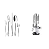 WMF Verona Besteckset, 12 Personen, 60-teilig, Monobloc-Messer & Profi Plus Küchenhelfer Set 7-teilig, Ständer mit 6 Helfern, Schöpflöffel