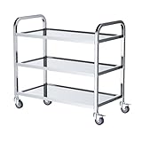 VELPAX 3-stufiger Catering Servierwagen, Edelstahl Küchen-Esswagen 75x40x83,5 cm, geräuschlos rollend für klinische Lagerung Küche Hotel Schönheitssalon