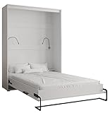 KRYSPOL Bett im Schrank Home, Vertikal, Schlafzimmer, Jugenzimmer, Modern Design (Weiß matt + Old Style, 140 x 200 cm)